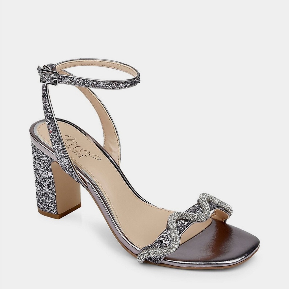 Jewel Badgley Mischka Glitter block heel sandal 7 1/2